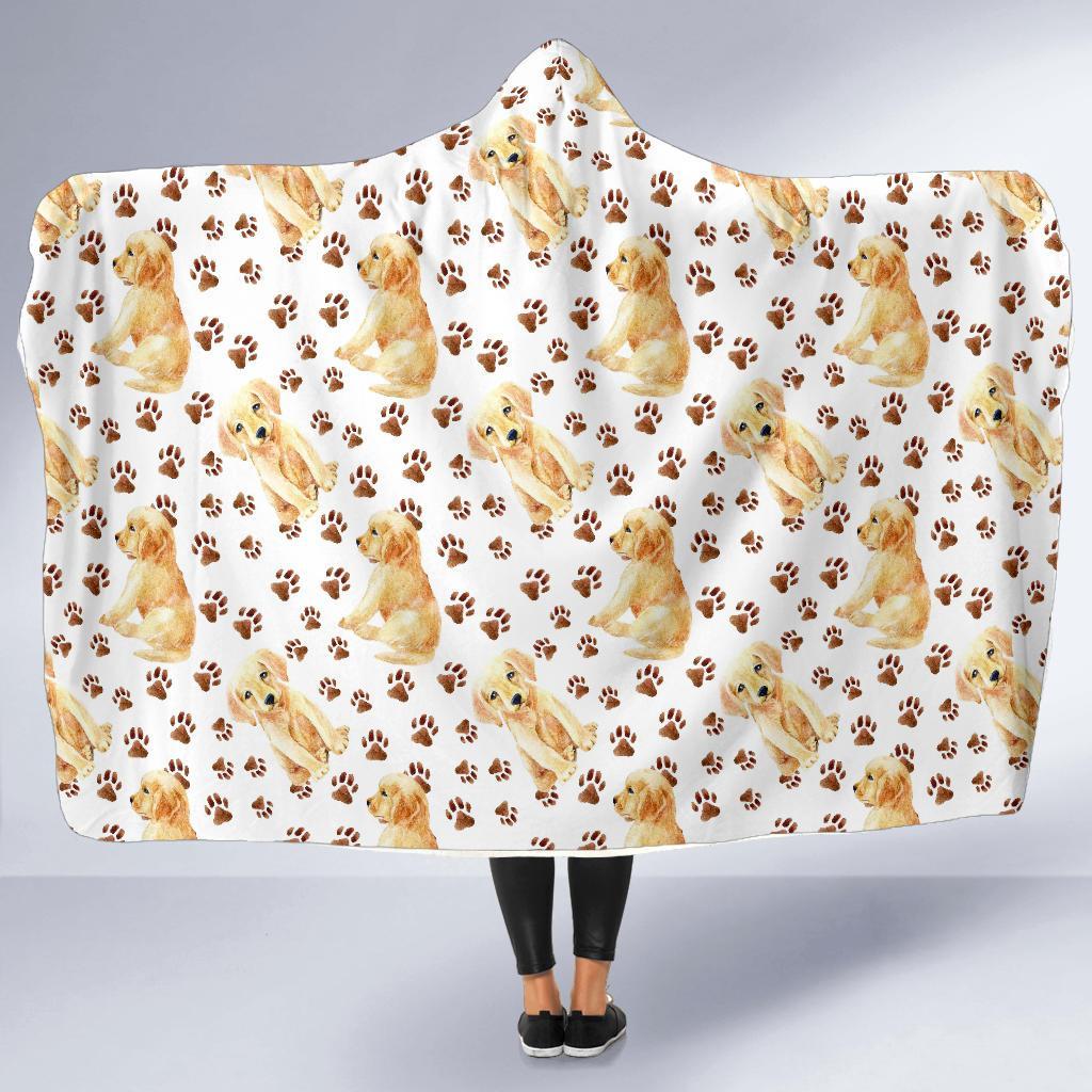 Paw Golden Retriever Pattern Print Hooded Blanket-grizzshop