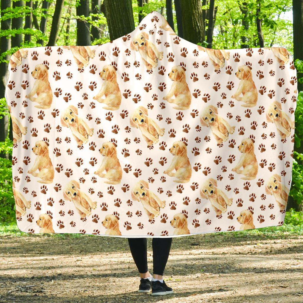 Paw Golden Retriever Pattern Print Hooded Blanket-grizzshop