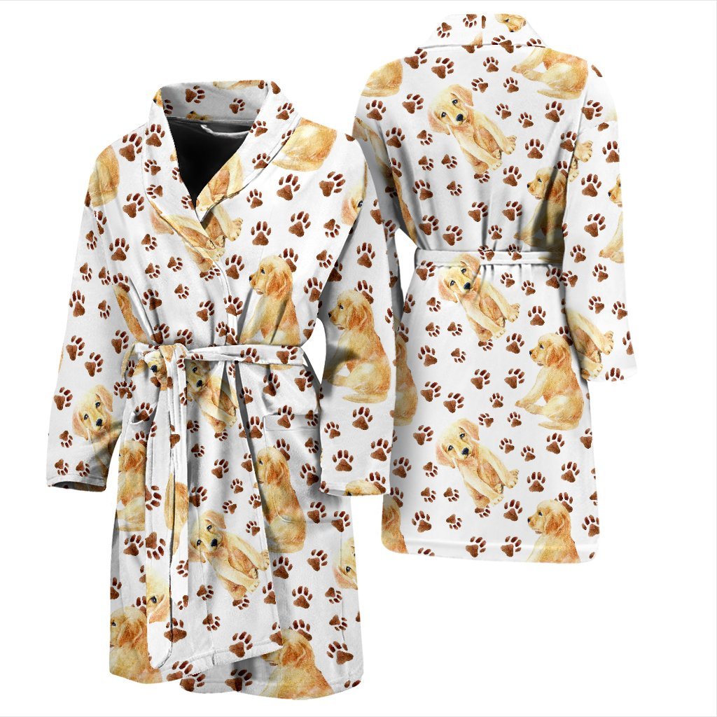 Paw Golden Retriever Pattern Print Men Long Robe-grizzshop