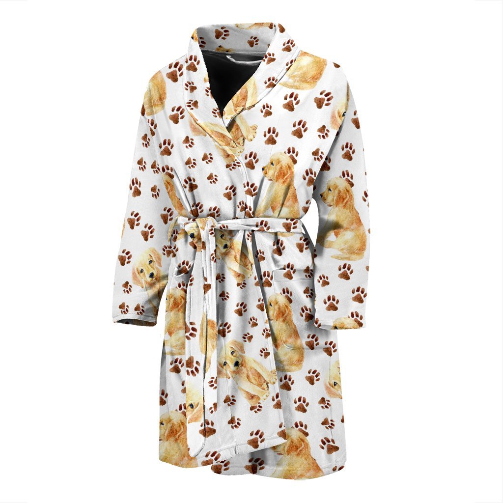 Paw Golden Retriever Pattern Print Men Long Robe-grizzshop