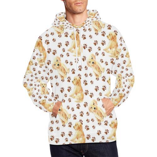 Paw Golden Retriever Pattern Print Men Pullover Hoodie-grizzshop