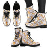 Paw Golden Retriever Pattern Print Men Women Leather Boots-grizzshop