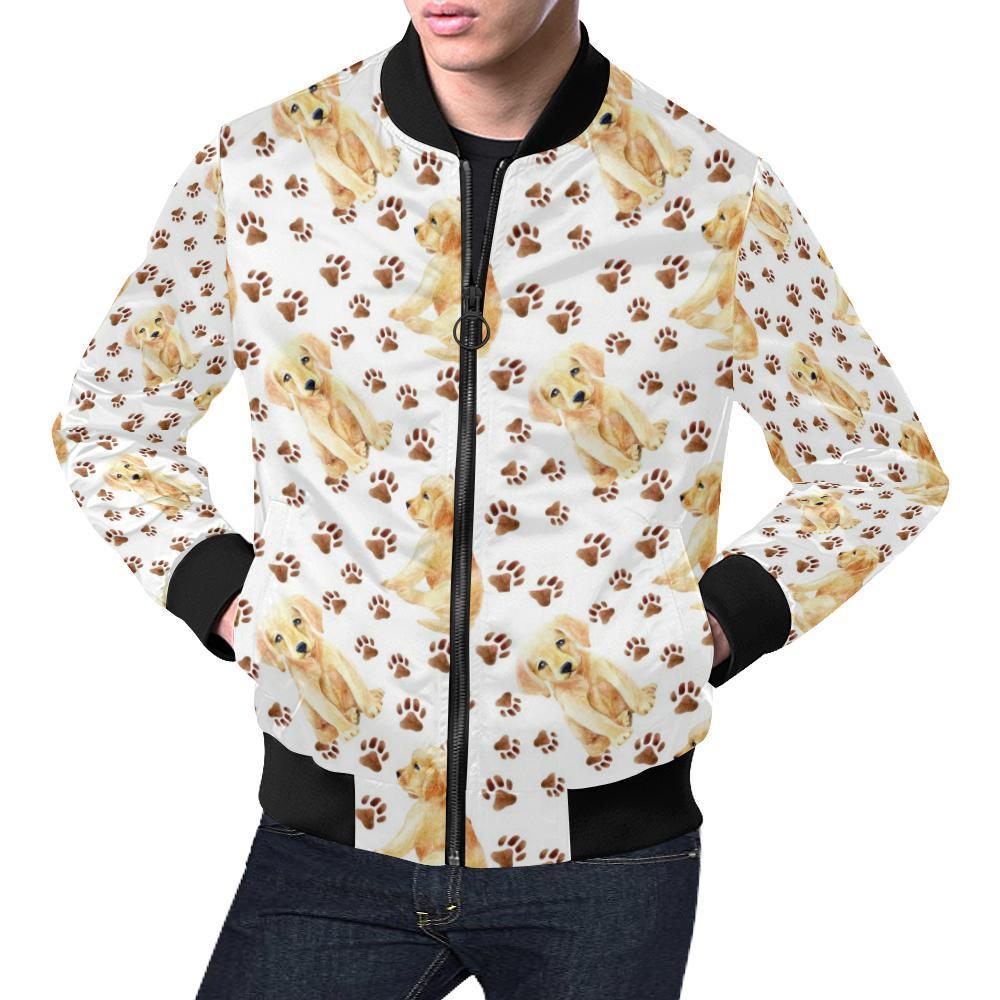 Paw Golden Retriever Pattern Print Men's Bomber Jacket-grizzshop