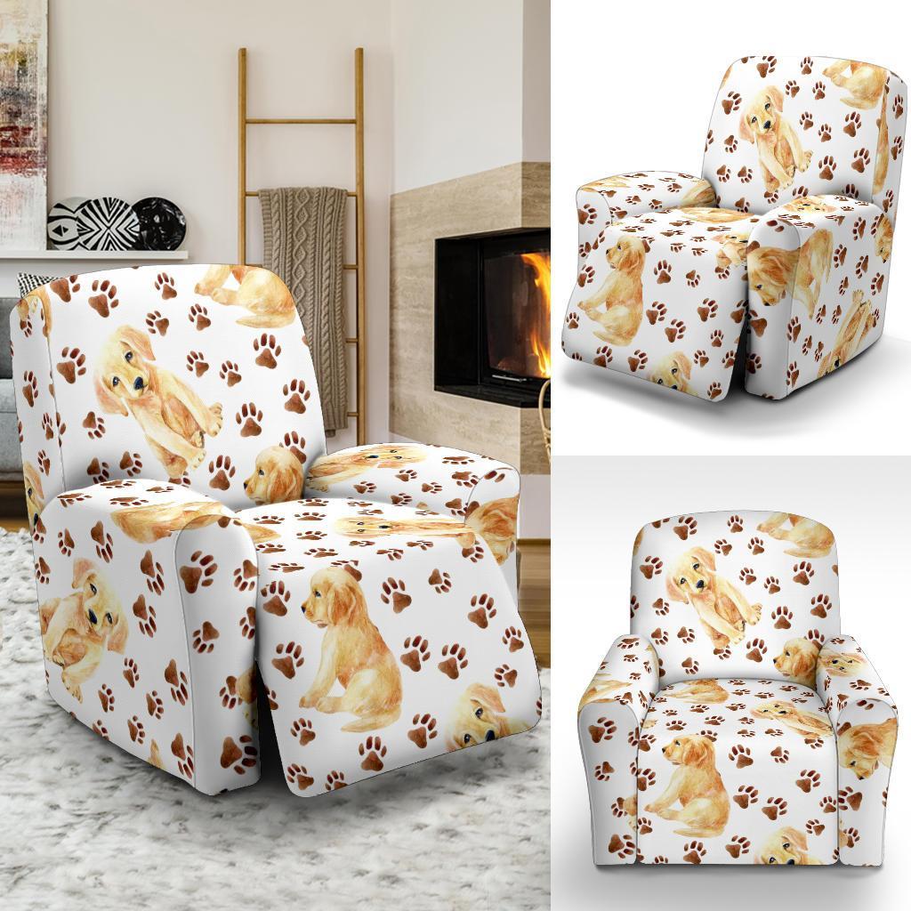 Paw Golden Retriever Pattern Print Recliner Cover-grizzshop