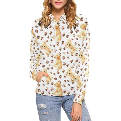 Paw Golden Retriever Pattern Print Women Pullover Hoodie-grizzshop