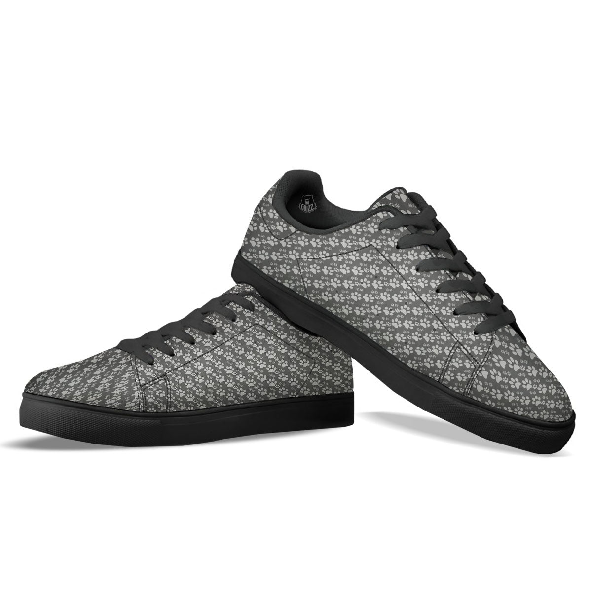 Paw Grey Animal Print Pattern Black Low Top Sneakers-grizzshop