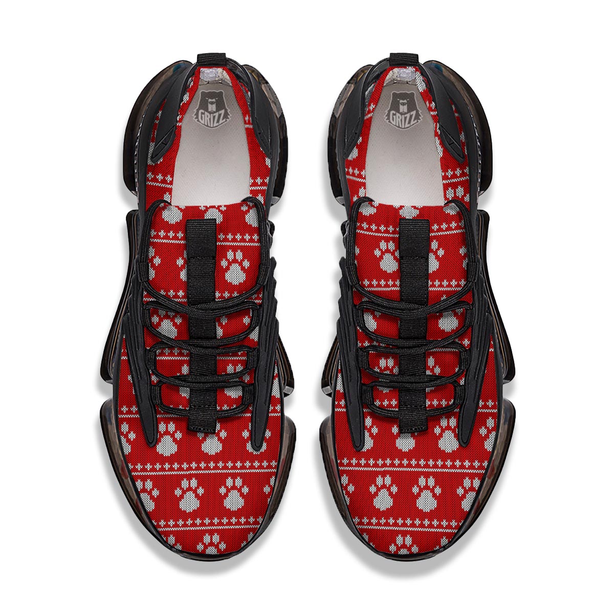 Paw Knitted White And Red Print Pattern Black Gym Shoes-grizzshop
