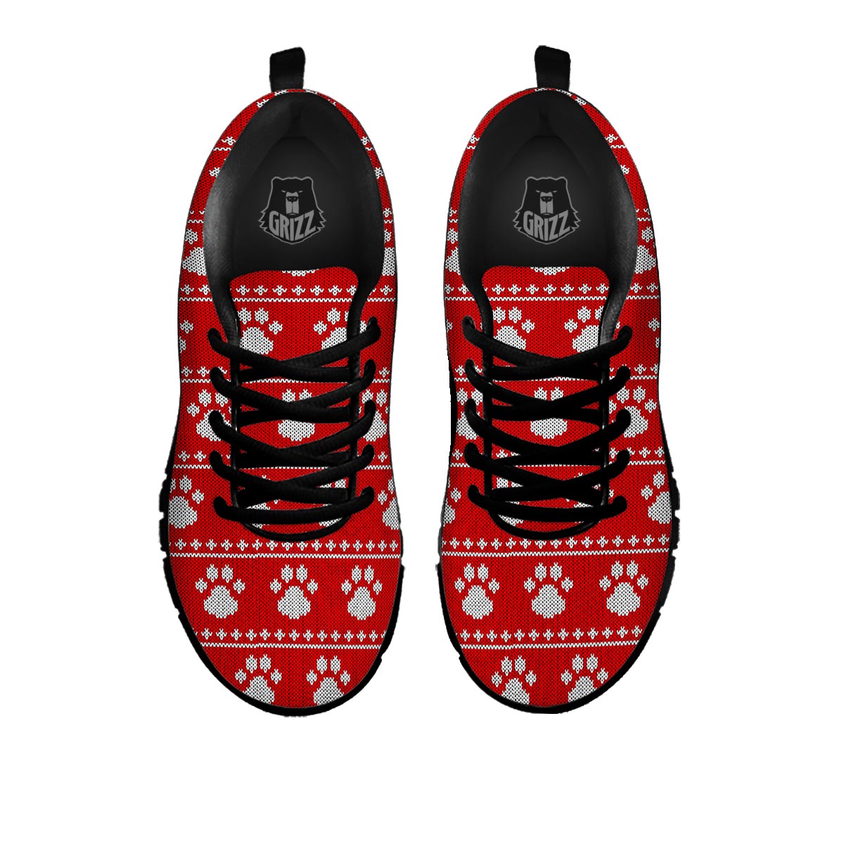 Paw Knitted White And Red Print Pattern Black Sneaker-grizzshop