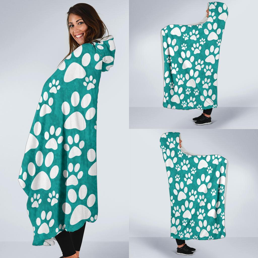 Paw Pattern Print Hooded Blanket-grizzshop