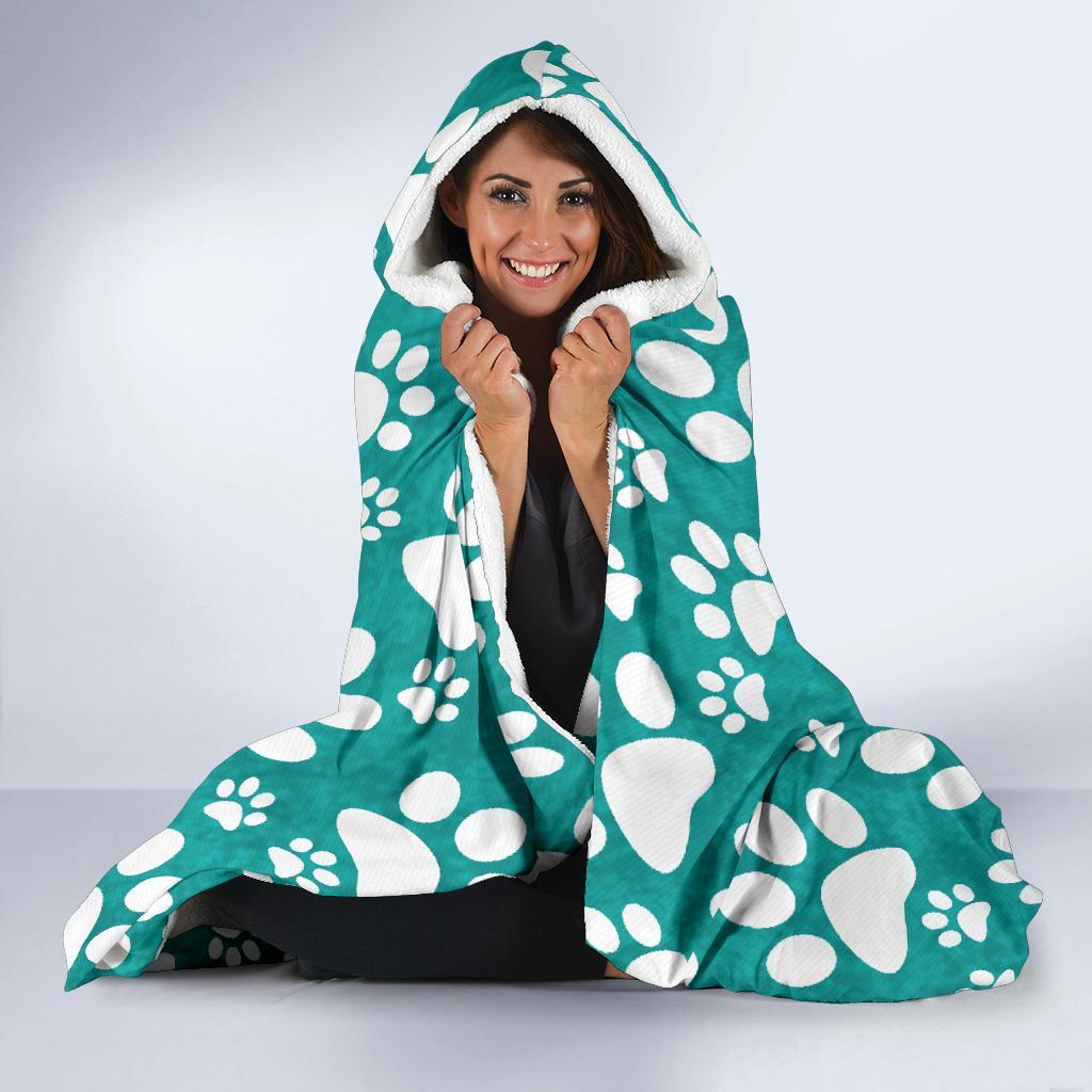 Paw Pattern Print Hooded Blanket-grizzshop