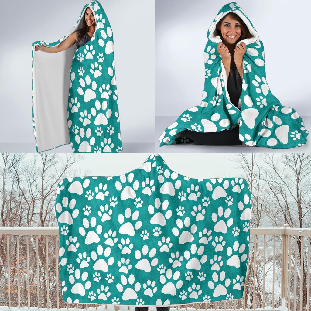 Paw Pattern Print Hooded Blanket-grizzshop