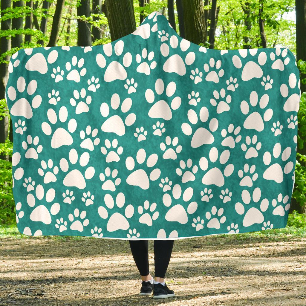 Paw Pattern Print Hooded Blanket-grizzshop