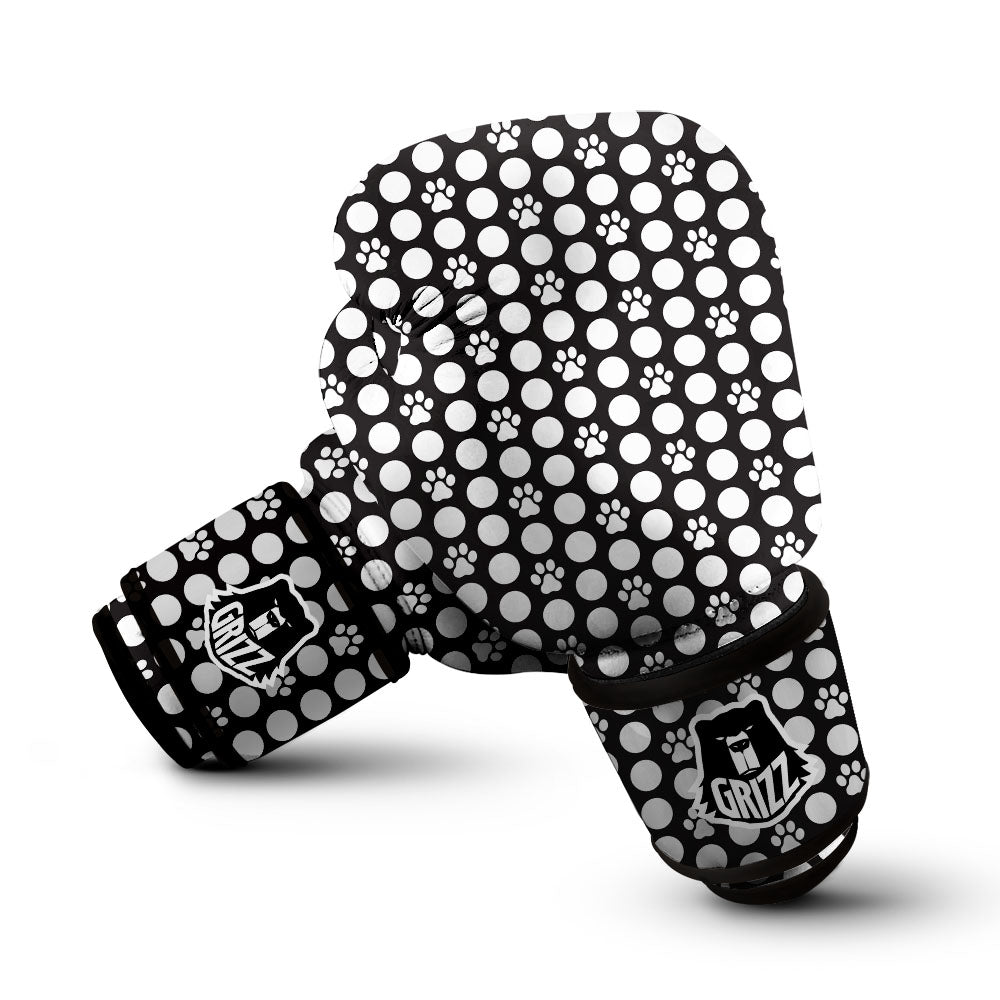 Paw Polka Dot White And Black And Print Boxing Gloves-grizzshop