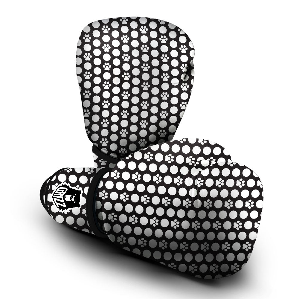 Paw Polka Dot White And Black And Print Boxing Gloves-grizzshop