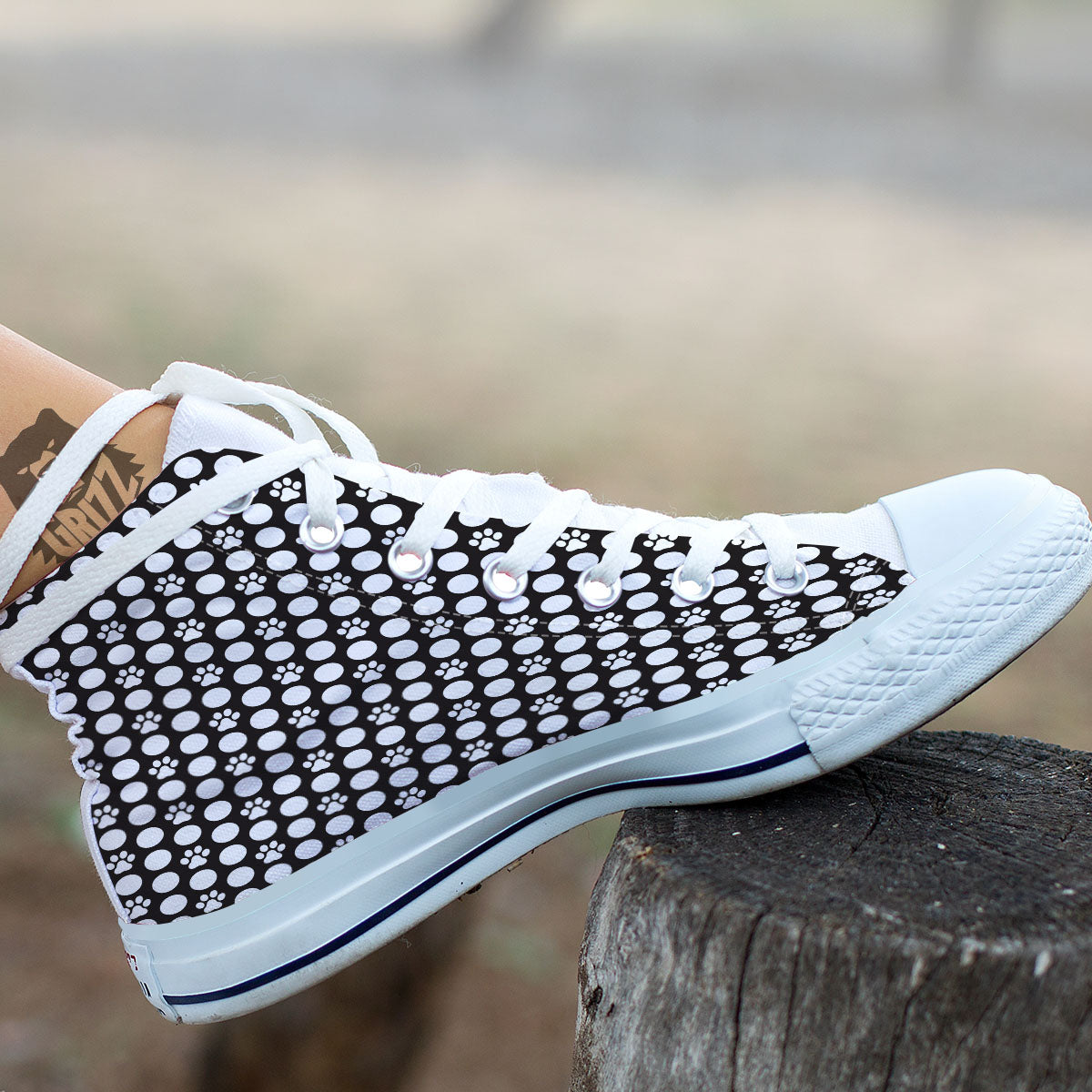 Paw Polka Dot White And Black And Print White High Top Shoes-grizzshop