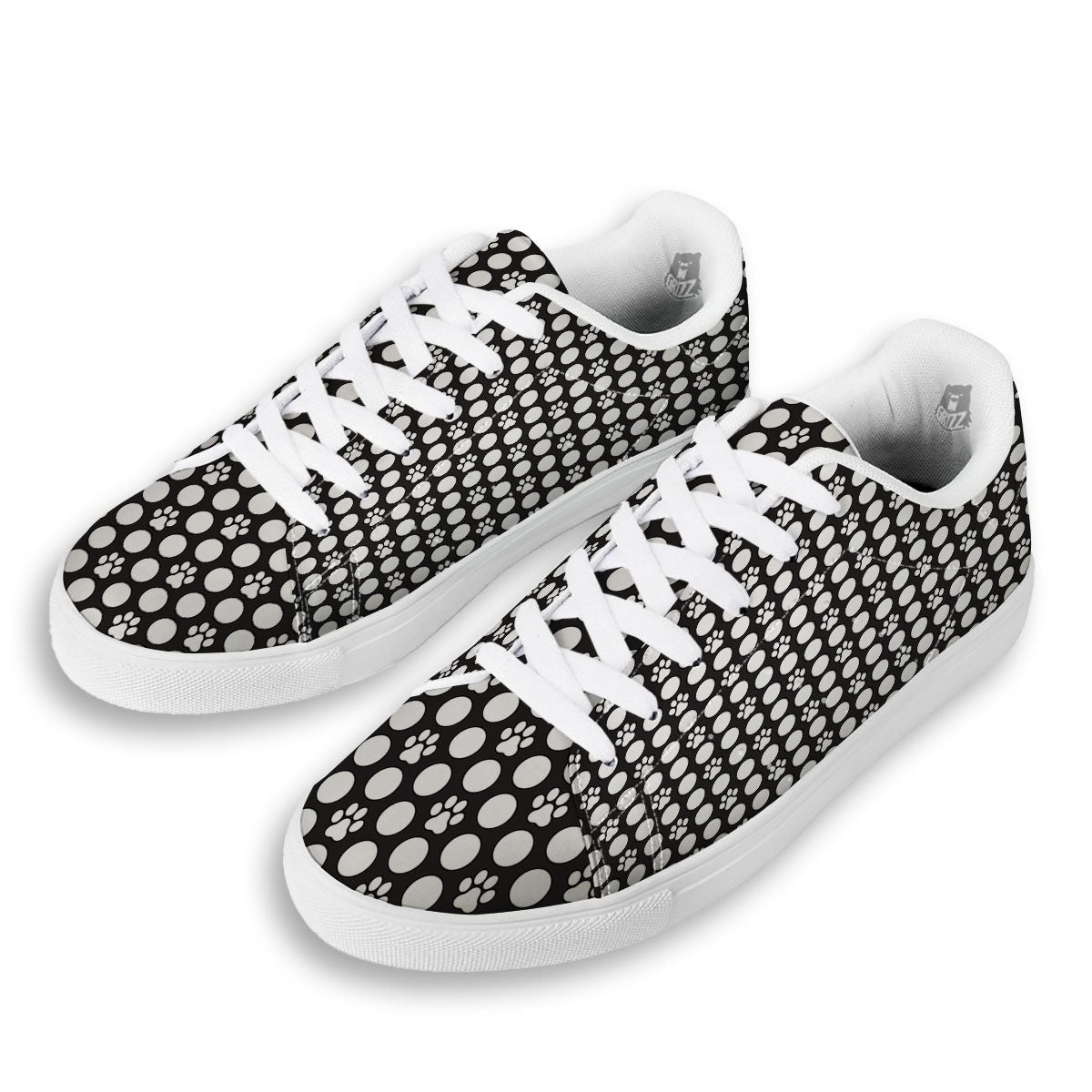 Paw Polka Dot White And Black And Print White Low Top Sneakers-grizzshop