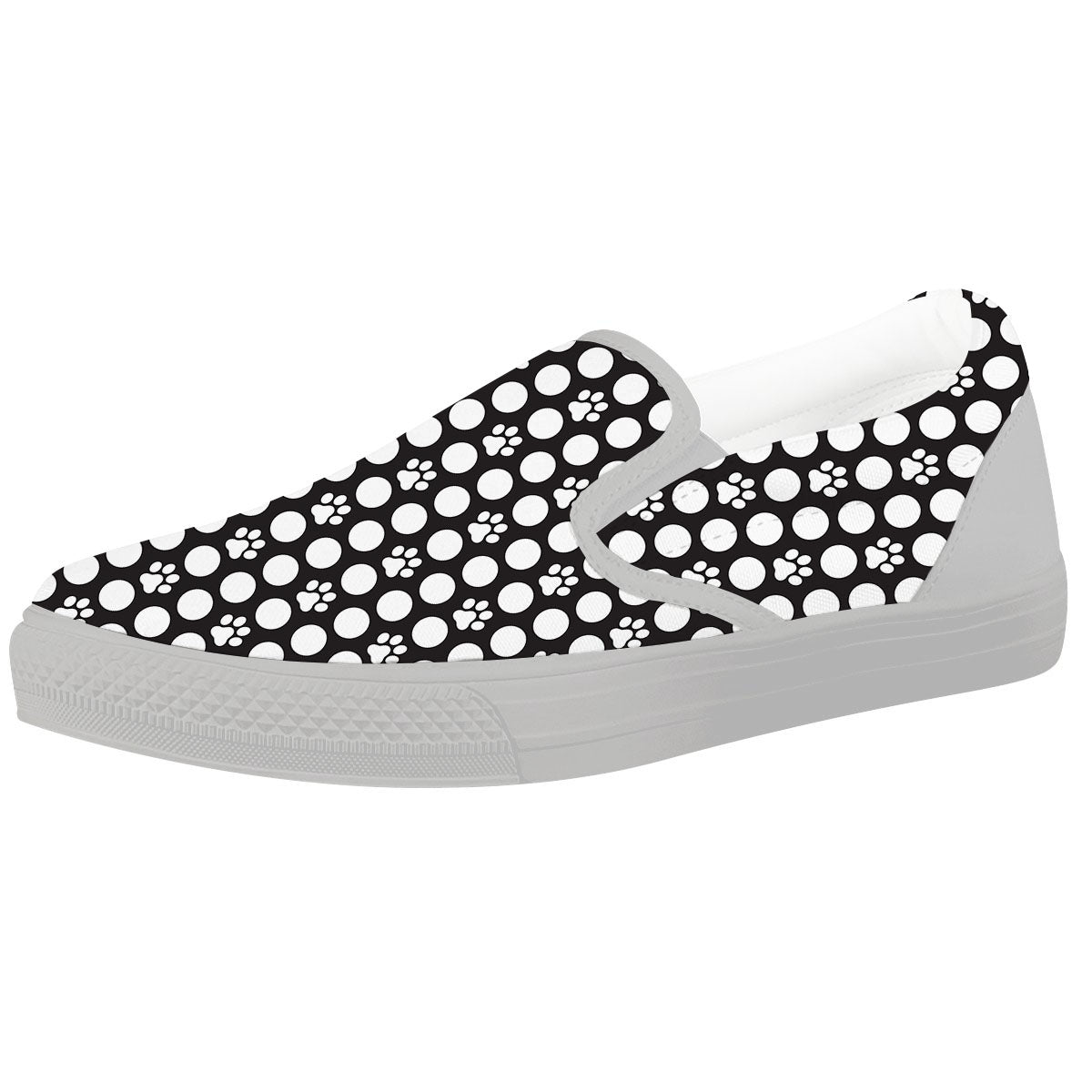 Paw Polka Dot White And Black And Print White Slip On Shoes-grizzshop