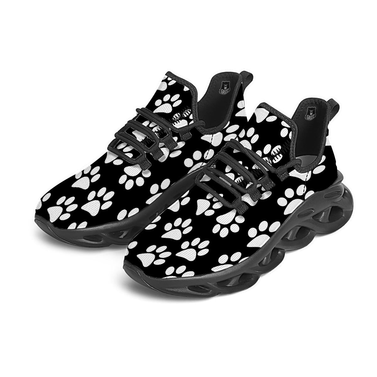 Paw Print Black Running Shoes-grizzshop