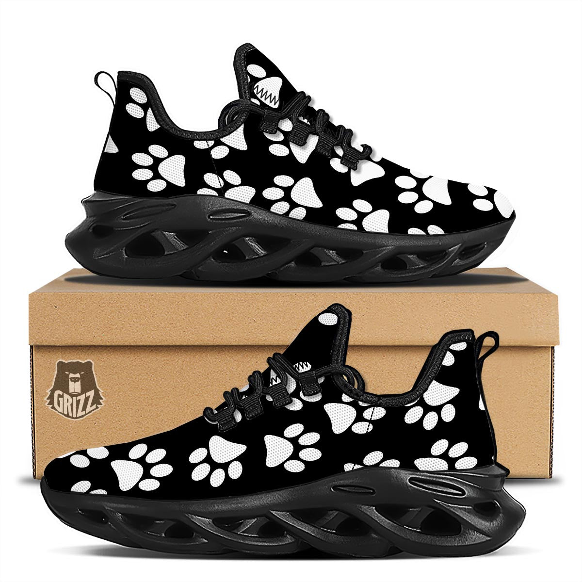 Paw Print Black Running Shoes-grizzshop