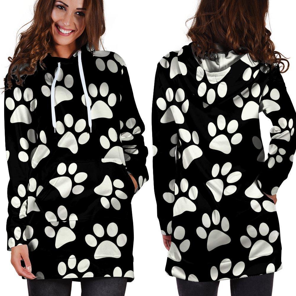 Paw Print Hoodie Dress-grizzshop