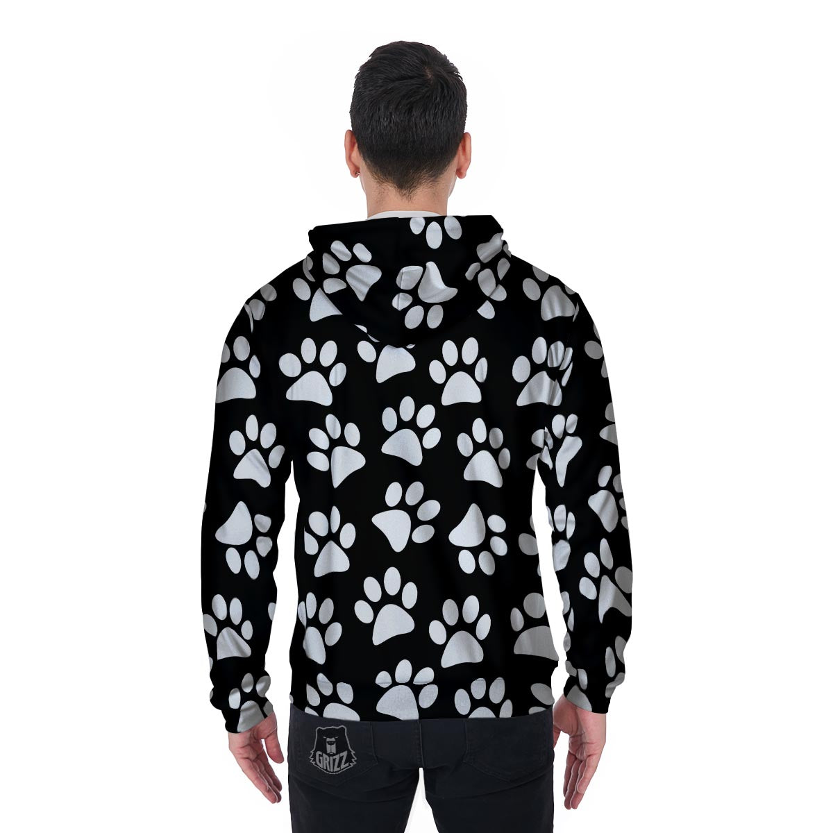 Paw Print Men's Zip Up Hoodie-grizzshop