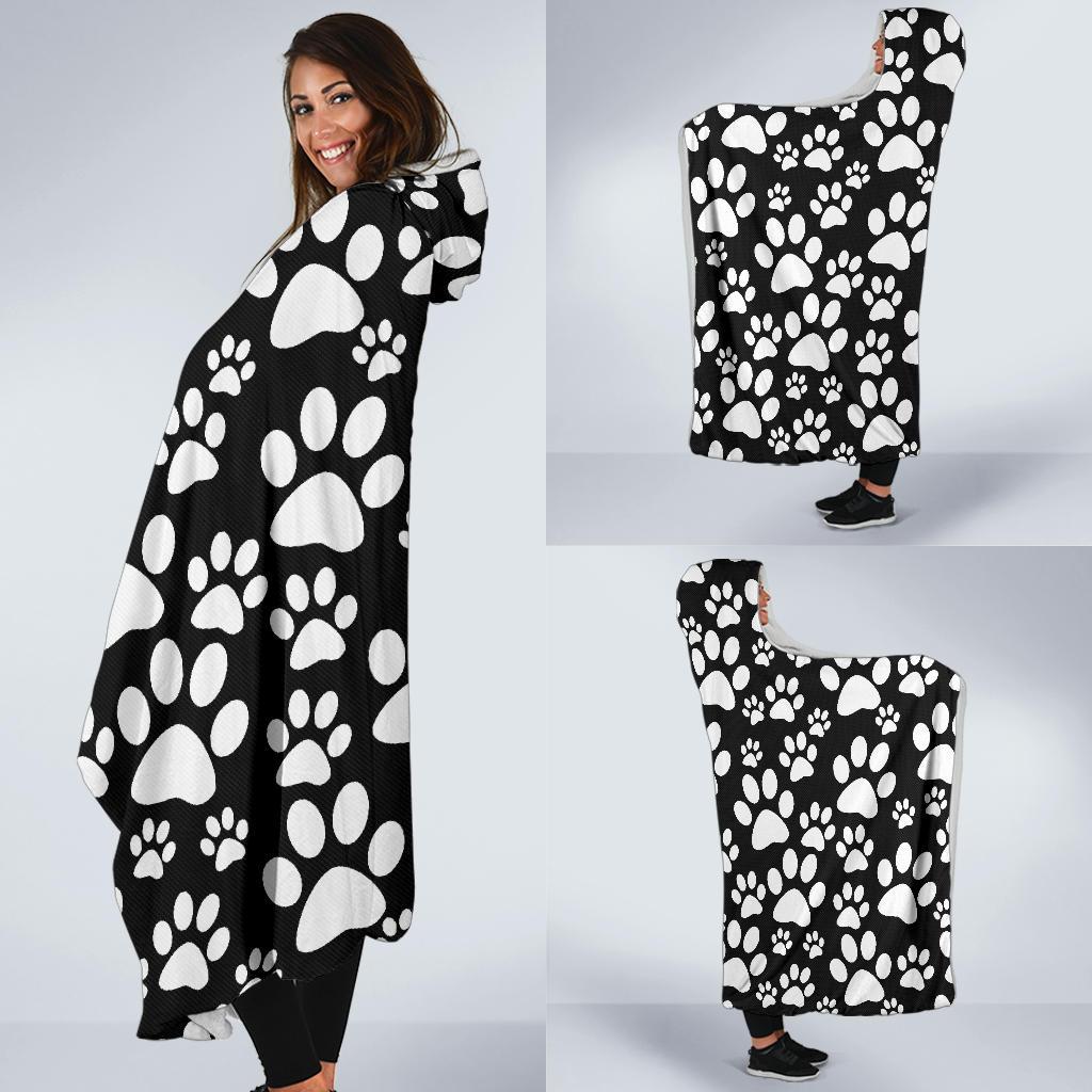 Paw Print Pattern Hooded Blanket-grizzshop