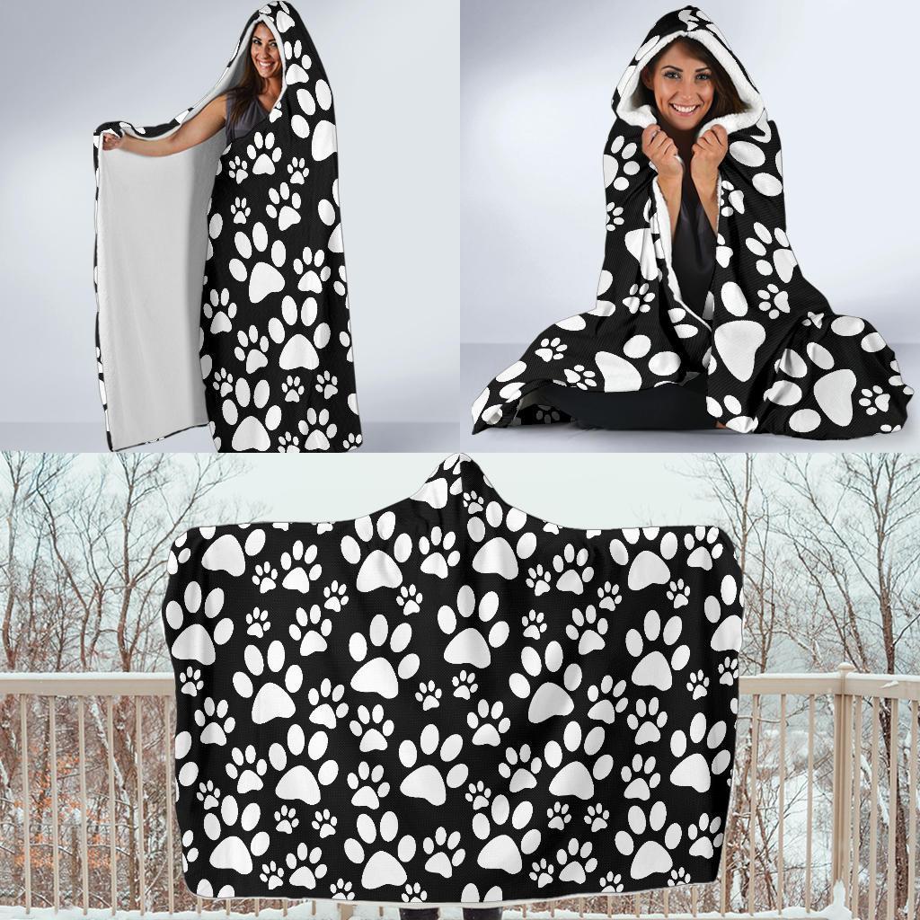 Paw Print Pattern Hooded Blanket-grizzshop