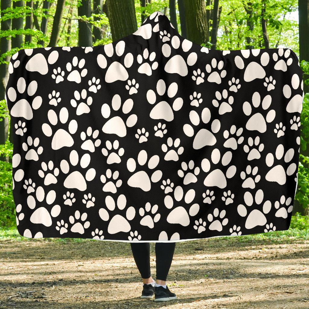 Paw Print Pattern Hooded Blanket-grizzshop