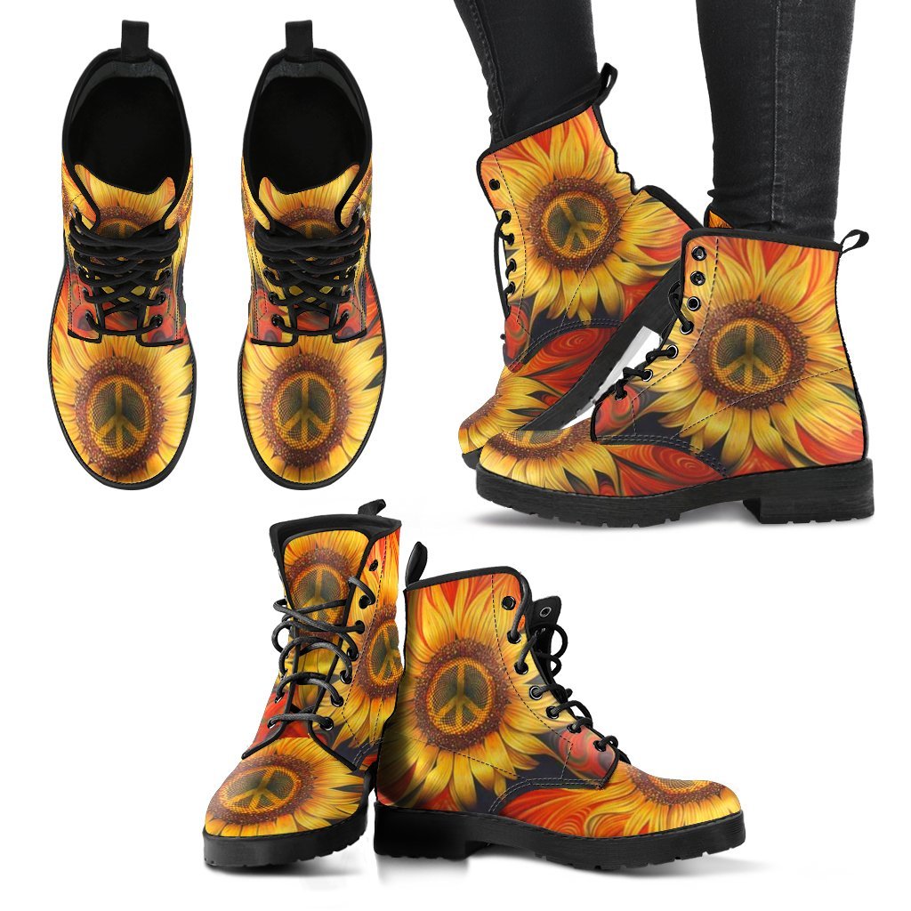 Peace Flower Women's Leather Boots-grizzshop