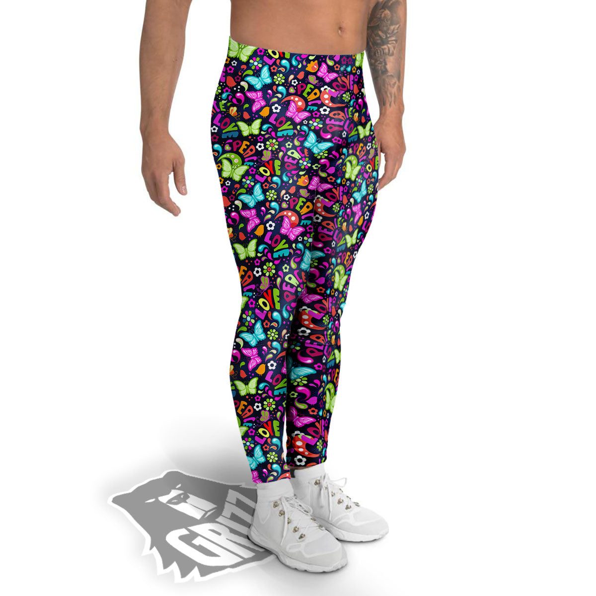 Peace Groovy Girly Print Pattern Men's Leggings-grizzshop