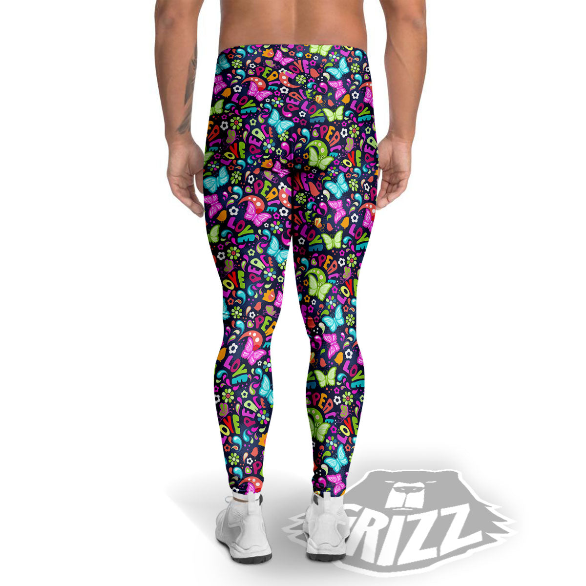 Peace Groovy Girly Print Pattern Men's Leggings-grizzshop