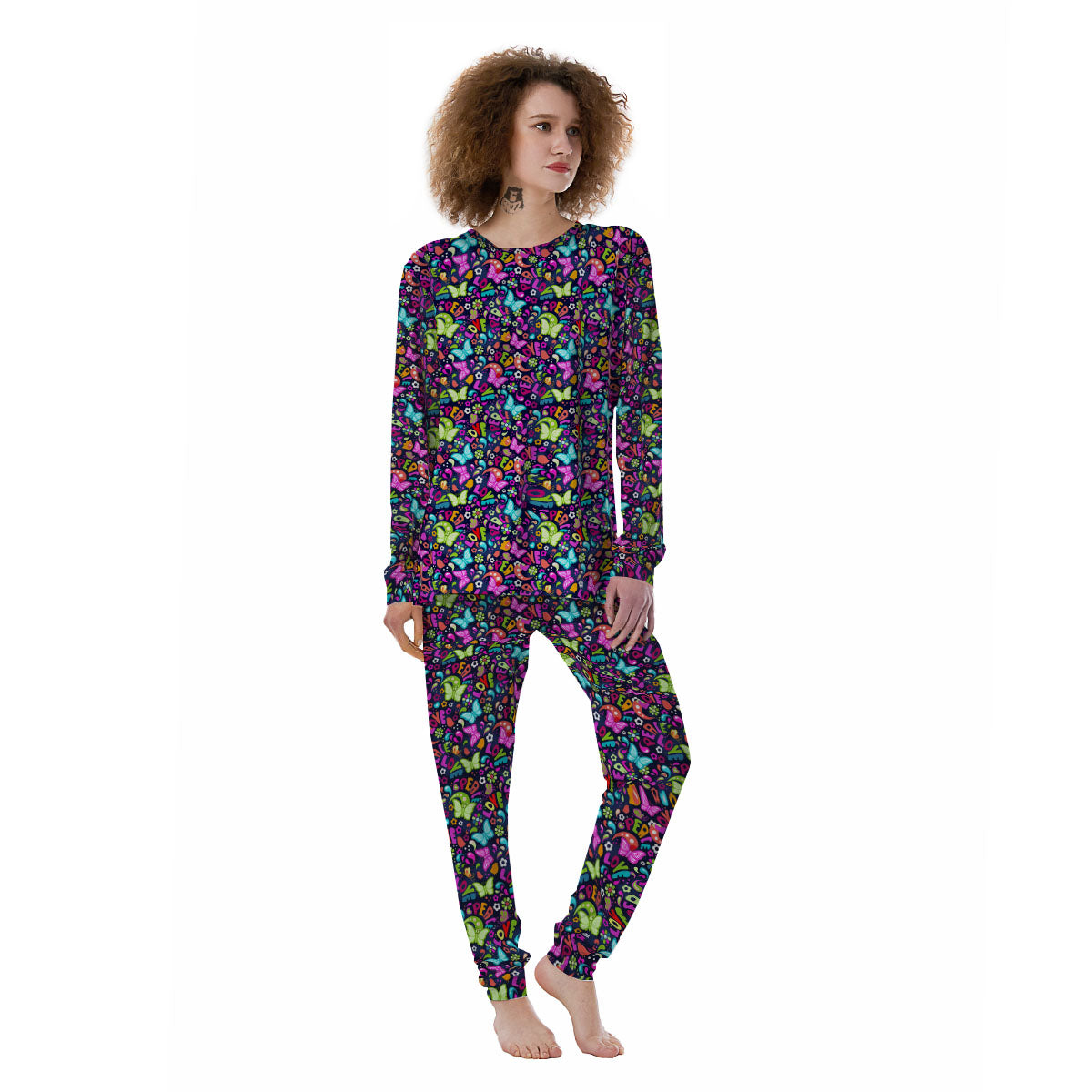 Peace Groovy Girly Print Pattern Women's Pajamas-grizzshop