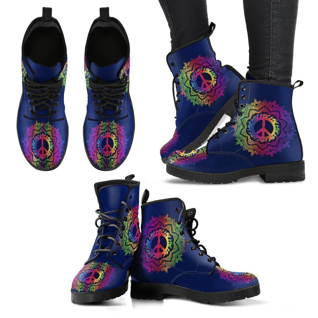 Peace Mandala Handcrafted Boots-grizzshop