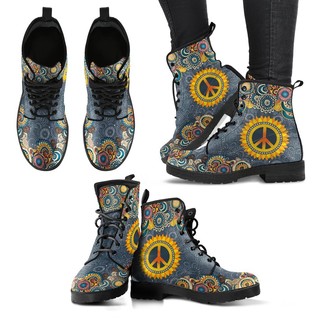 Peace Mandala Handcrafted Boots-grizzshop