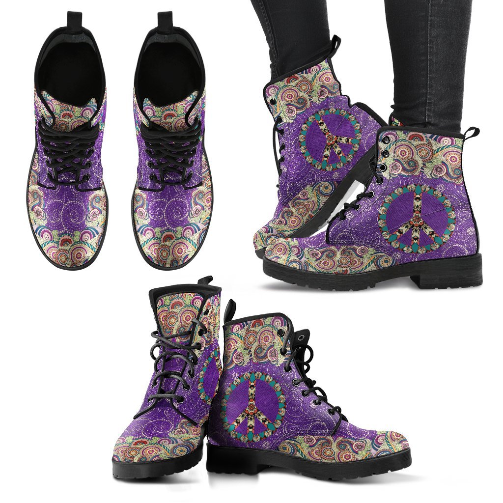 Peace Mandala Purple Handcrafted Boots-grizzshop