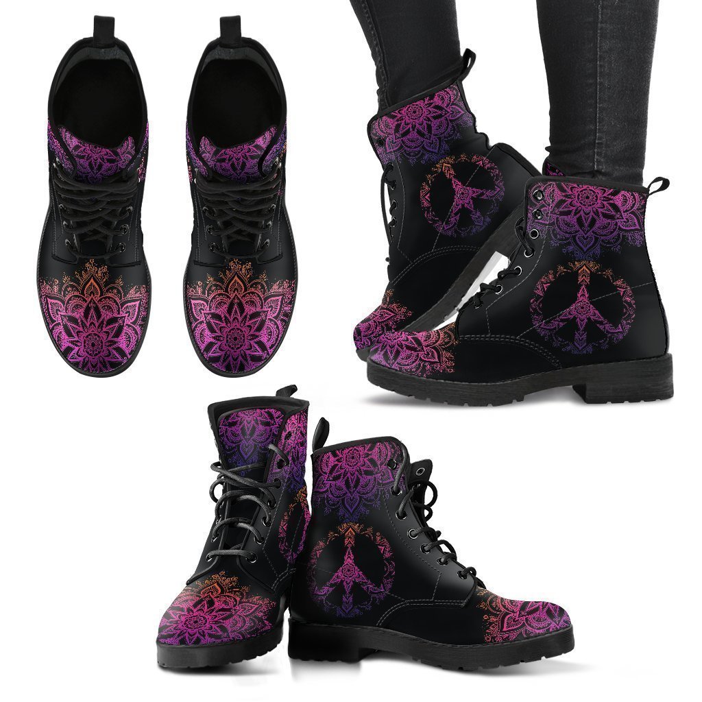 Peace Mandala Women's Leather Boots-grizzshop