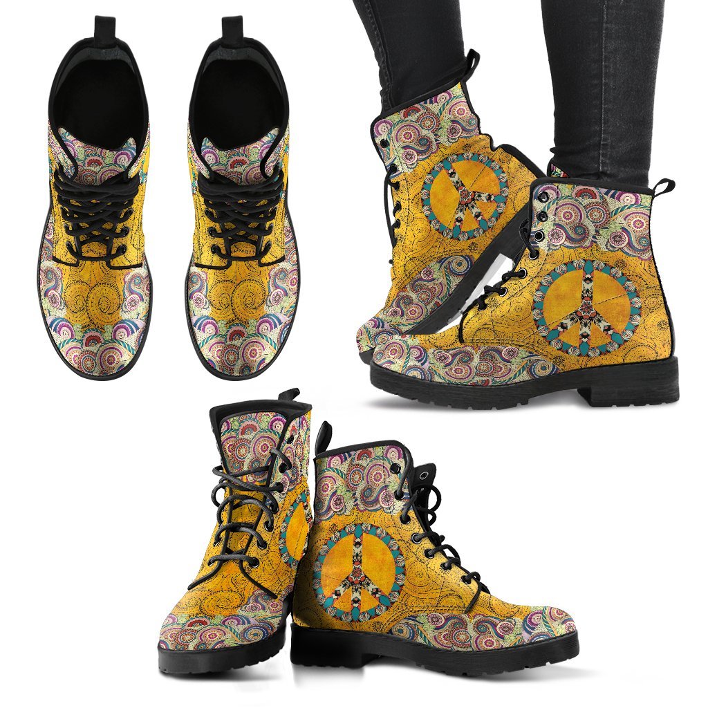 Peace Mandala Yellow Handcrafted Boots-grizzshop