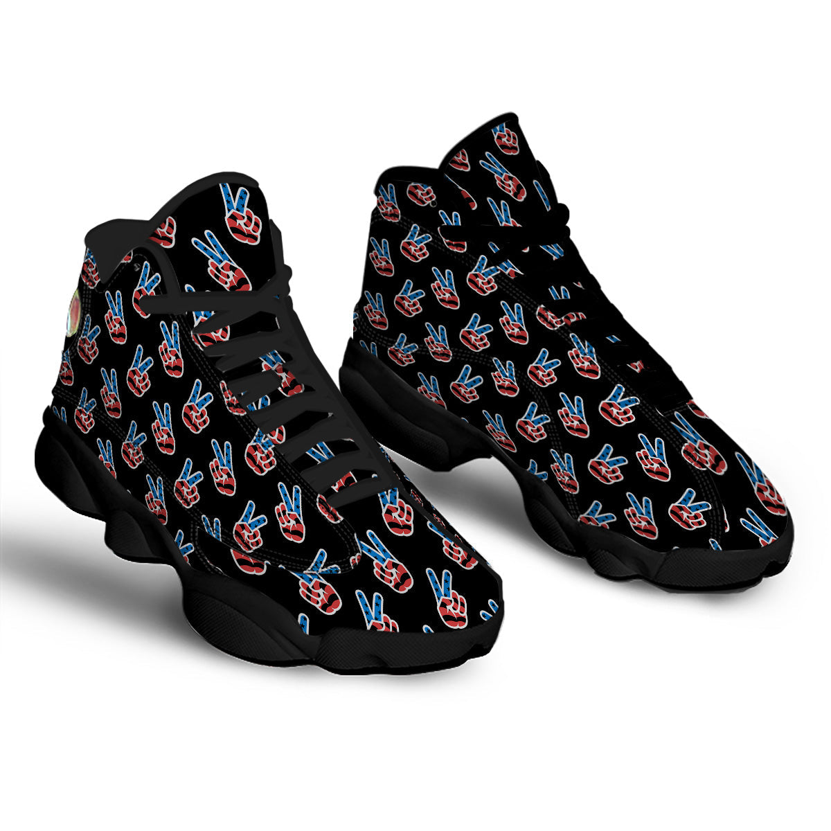 Peace Sign American Patriotic Print Pattern Black Basketball Shoes-grizzshop