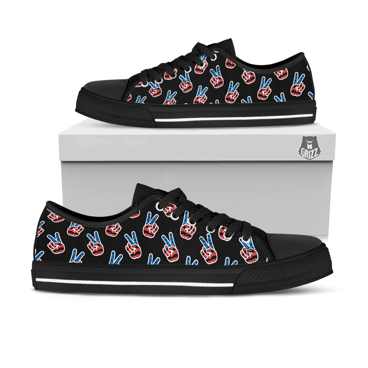Peace Sign American Patriotic Print Pattern Black Low Top Shoes-grizzshop