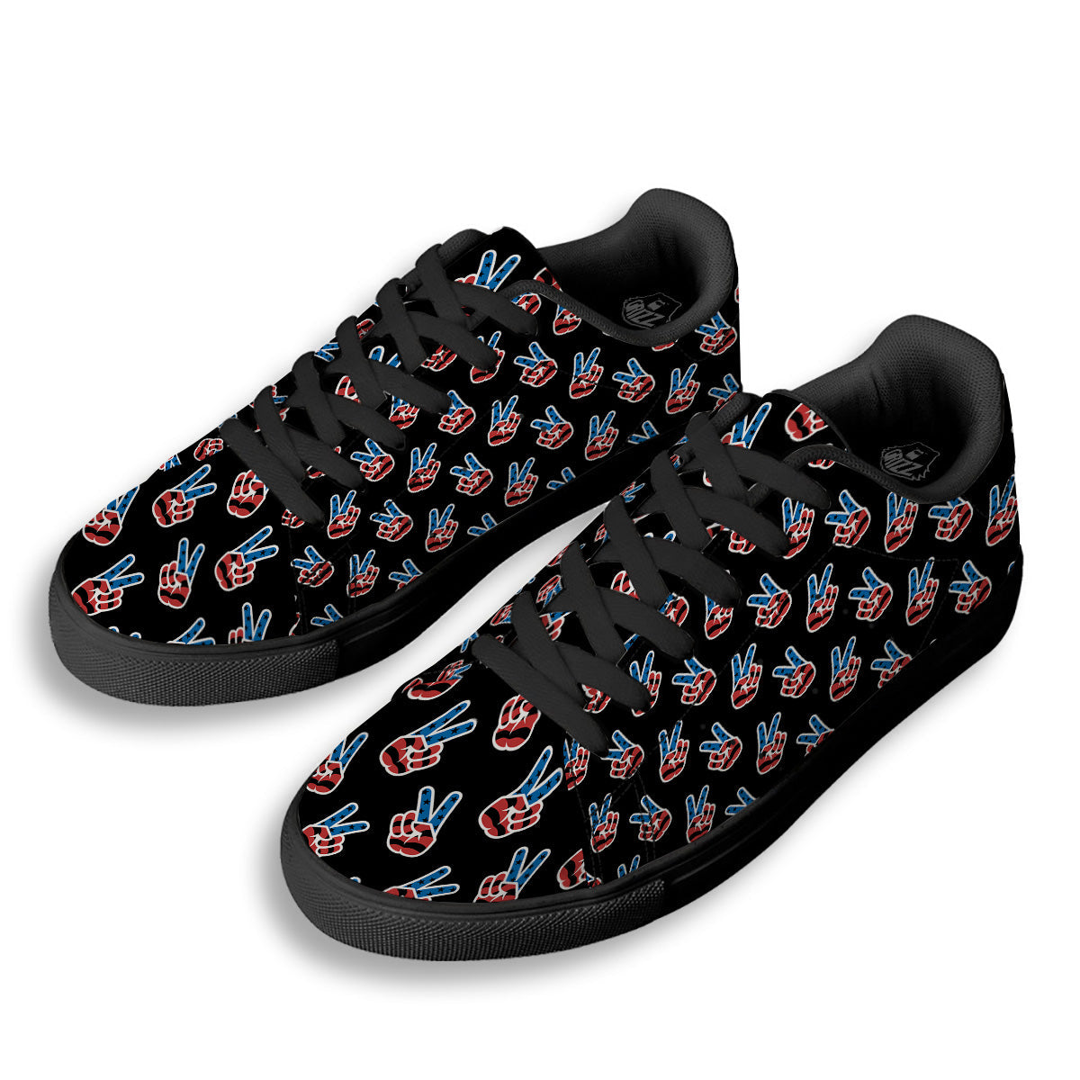Peace Sign American Patriotic Print Pattern Black Low Top Sneakers-grizzshop