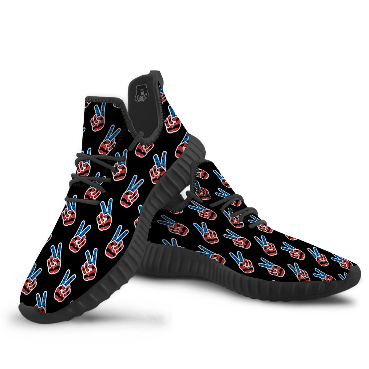 Peace Sign American Patriotic Print Pattern Black Walking Shoes-grizzshop