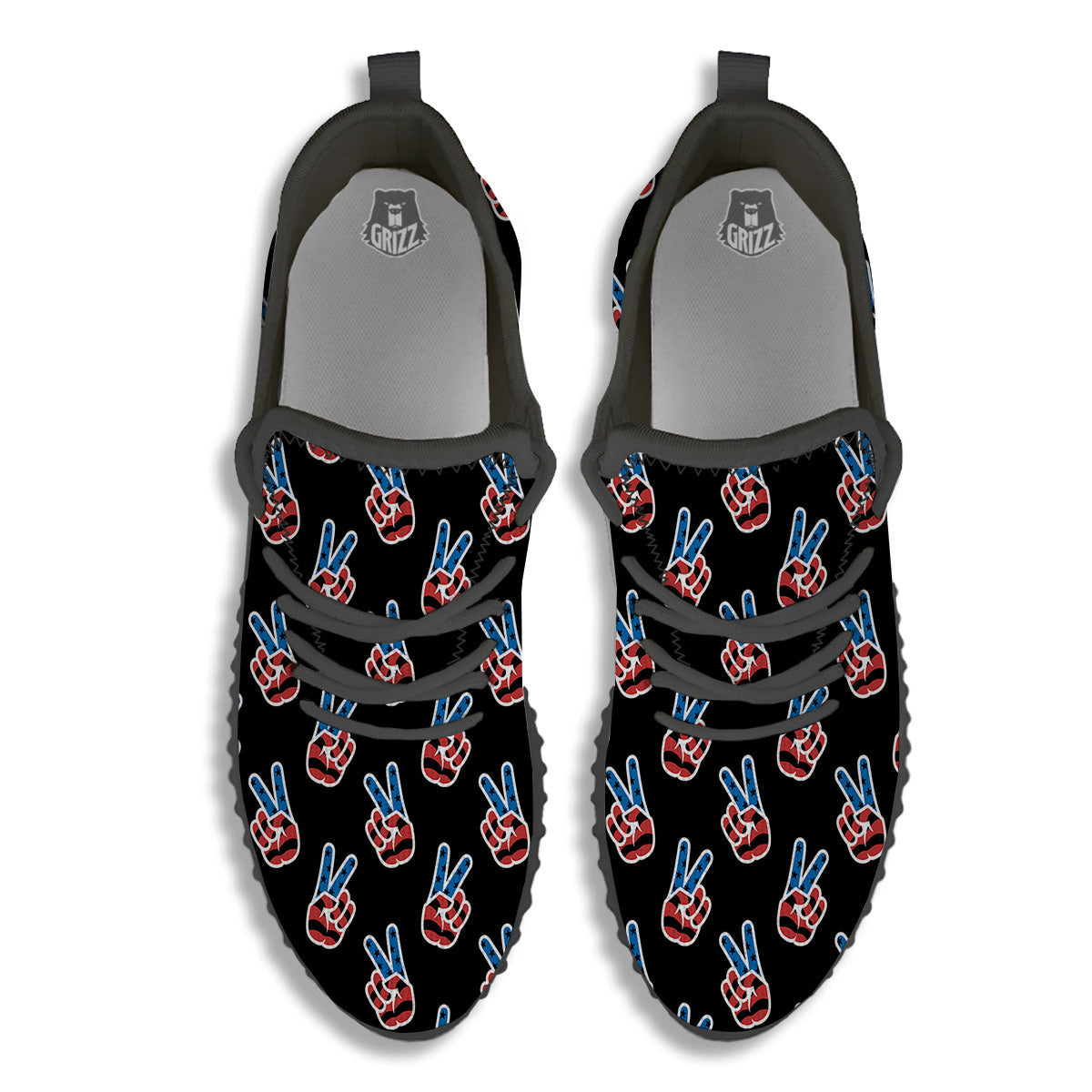 Peace Sign American Patriotic Print Pattern Black Walking Shoes-grizzshop
