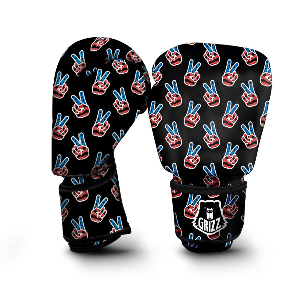 Peace Sign American Patriotic Print Pattern Boxing Gloves-grizzshop