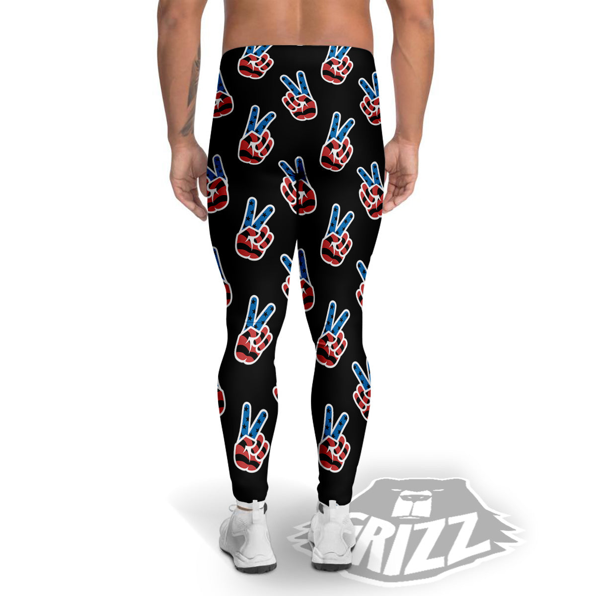 Peace Sign American Patriotic Print Pattern Men's Leggings-grizzshop