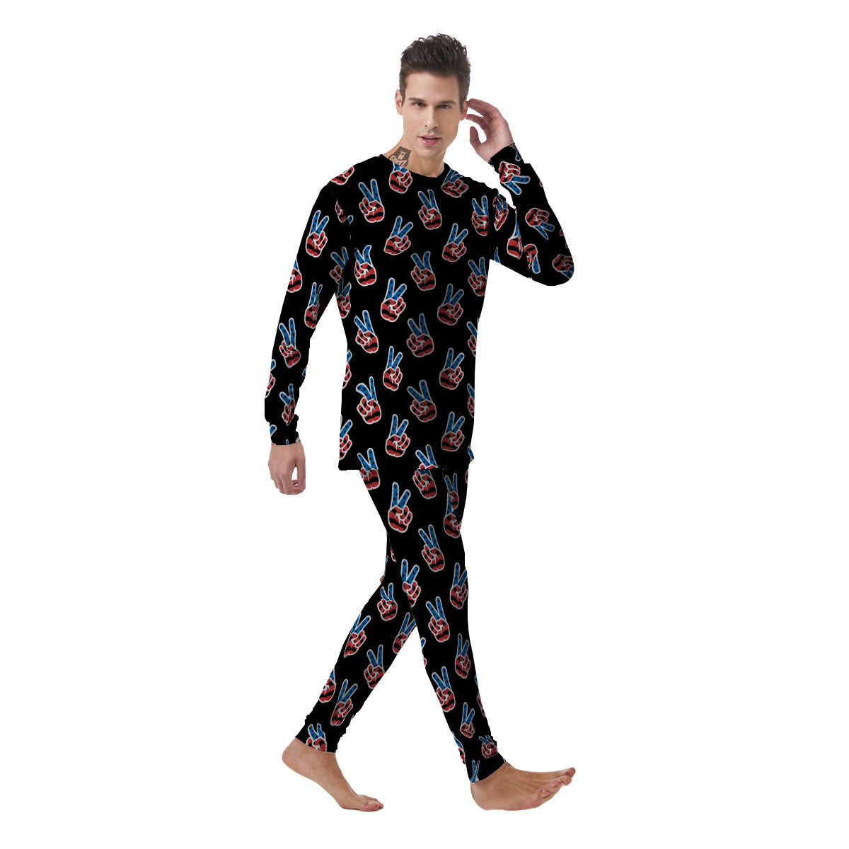 Peace Sign American Patriotic Print Pattern Men's Pajamas-grizzshop