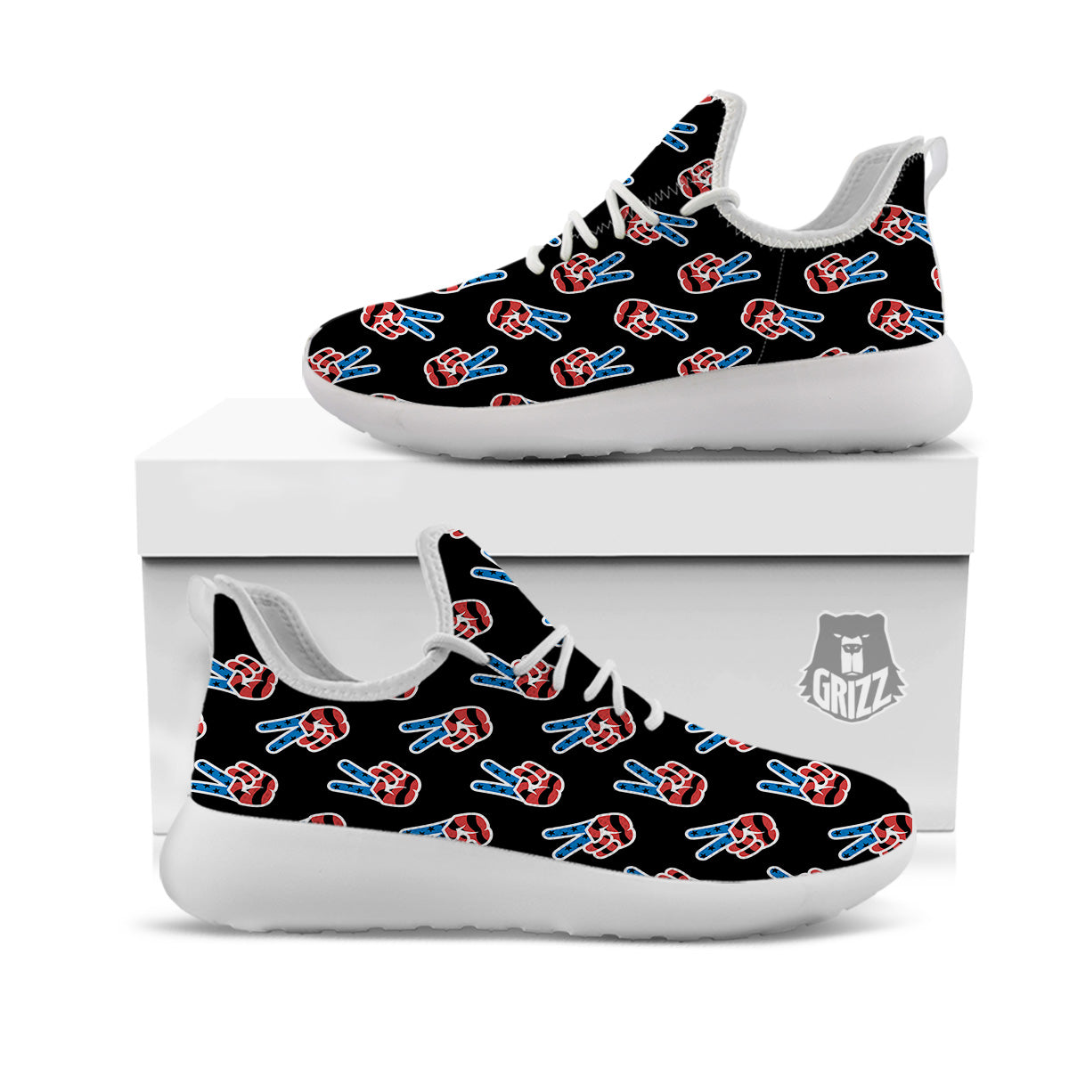 Peace Sign American Patriotic Print Pattern White Athletic Shoes-grizzshop