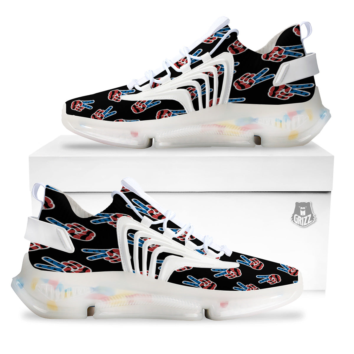 Peace Sign American Patriotic Print Pattern White Gym Shoes-grizzshop