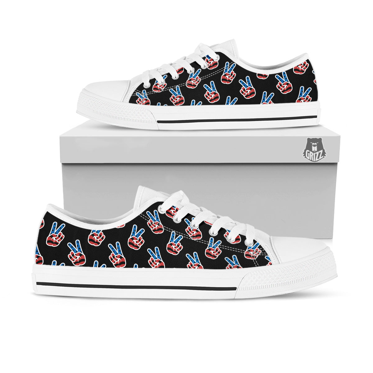 Peace Sign American Patriotic Print Pattern White Low Top Shoes-grizzshop