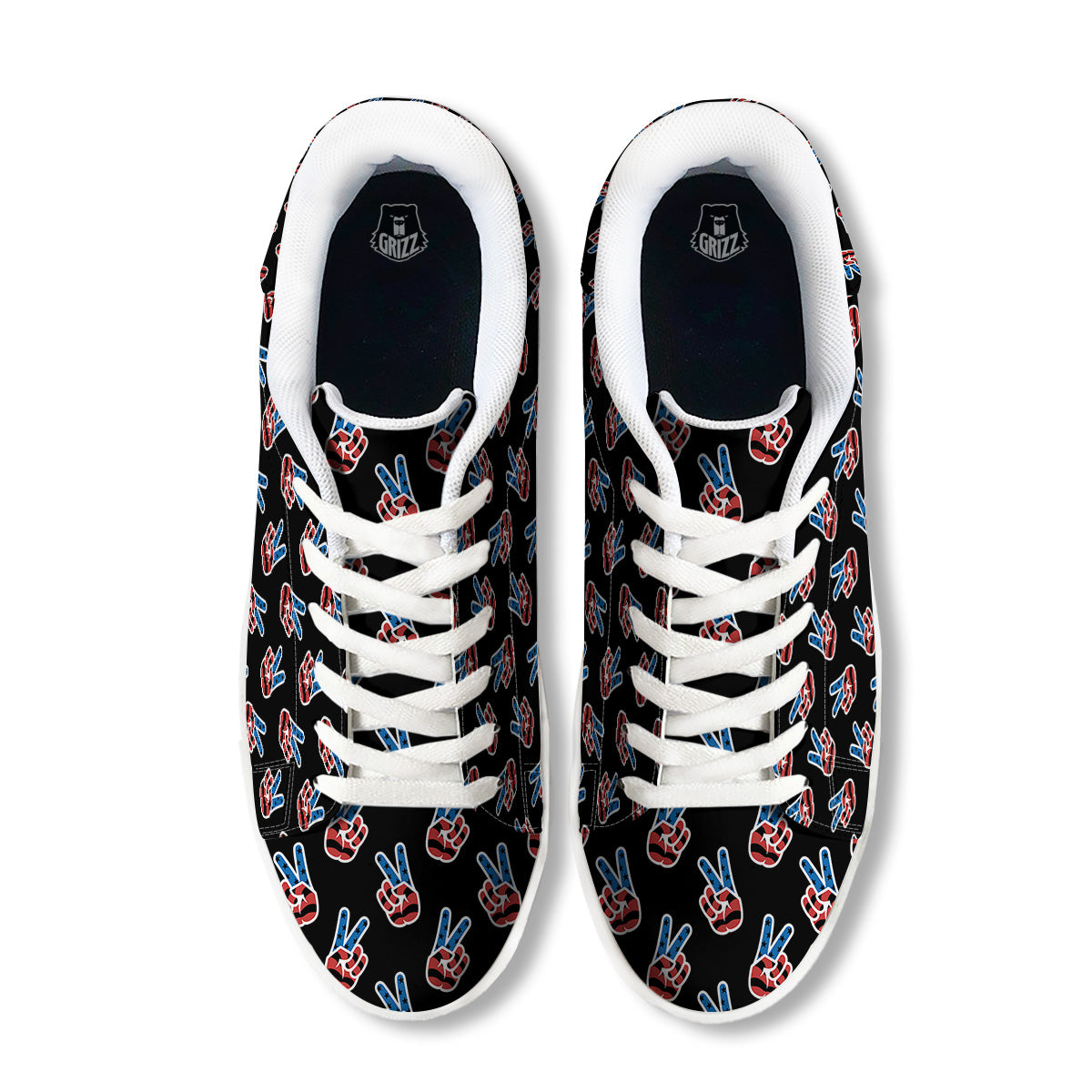 Peace Sign American Patriotic Print Pattern White Low Top Sneakers-grizzshop