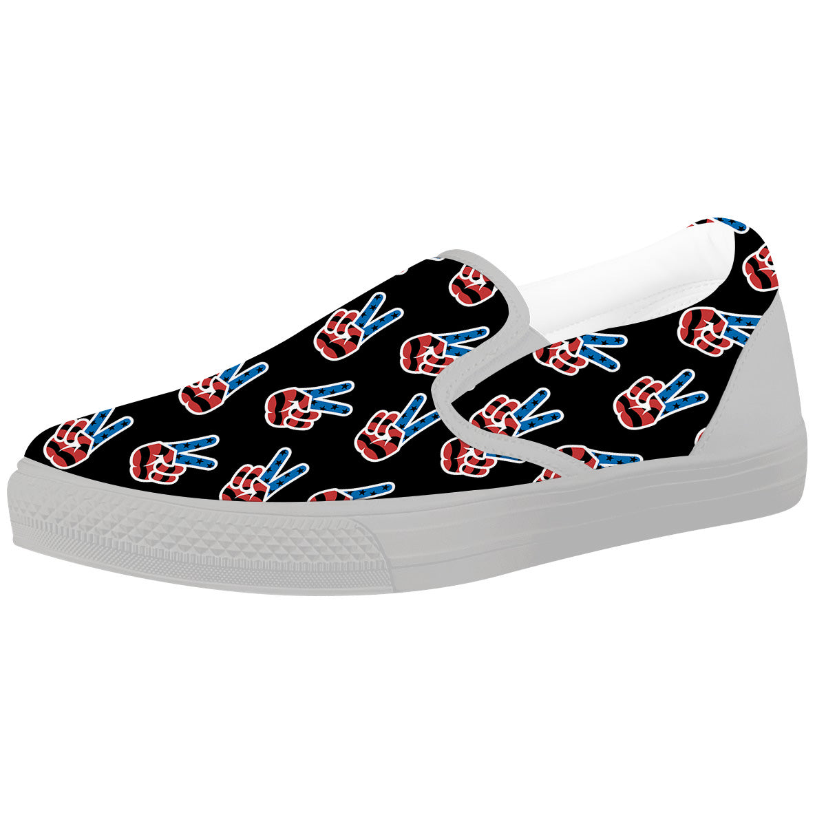 Peace Sign American Patriotic Print Pattern White Slip On Shoes-grizzshop